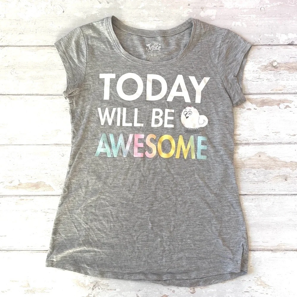 Girls Size 12 Justice Brand Short Sleeve Top Secret Life of Pets Gray Shirt
